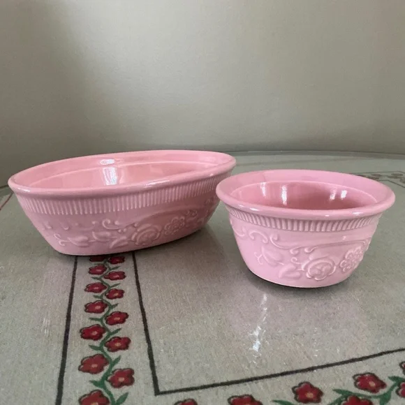 Vintage Taylor Smith Taylor TST Genuine Oven Serve Ware Pink Bowls USA Set of 2 - Picture 1 of 15